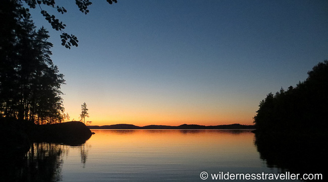 Sunset from my tent in Lake Saimaa