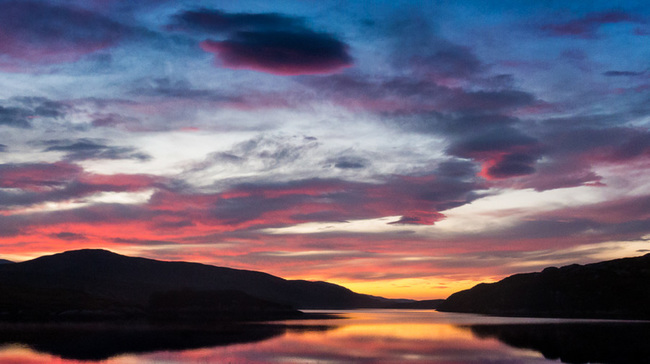 Sunset over Loch-Cam in Scotland